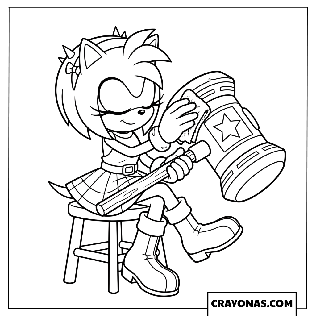 Amy Rose Resting with Her Piko Hammer Coloring Sheet