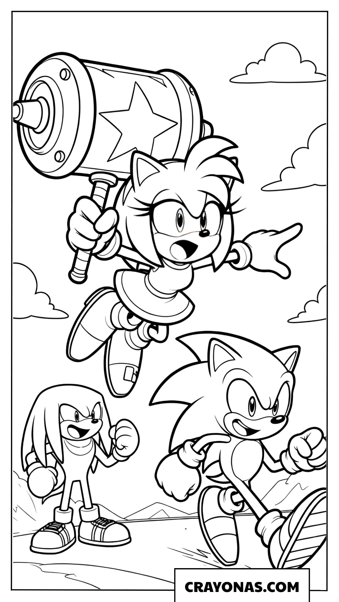 Amy Rose and Her Piko Piko Hammer Coloring Page