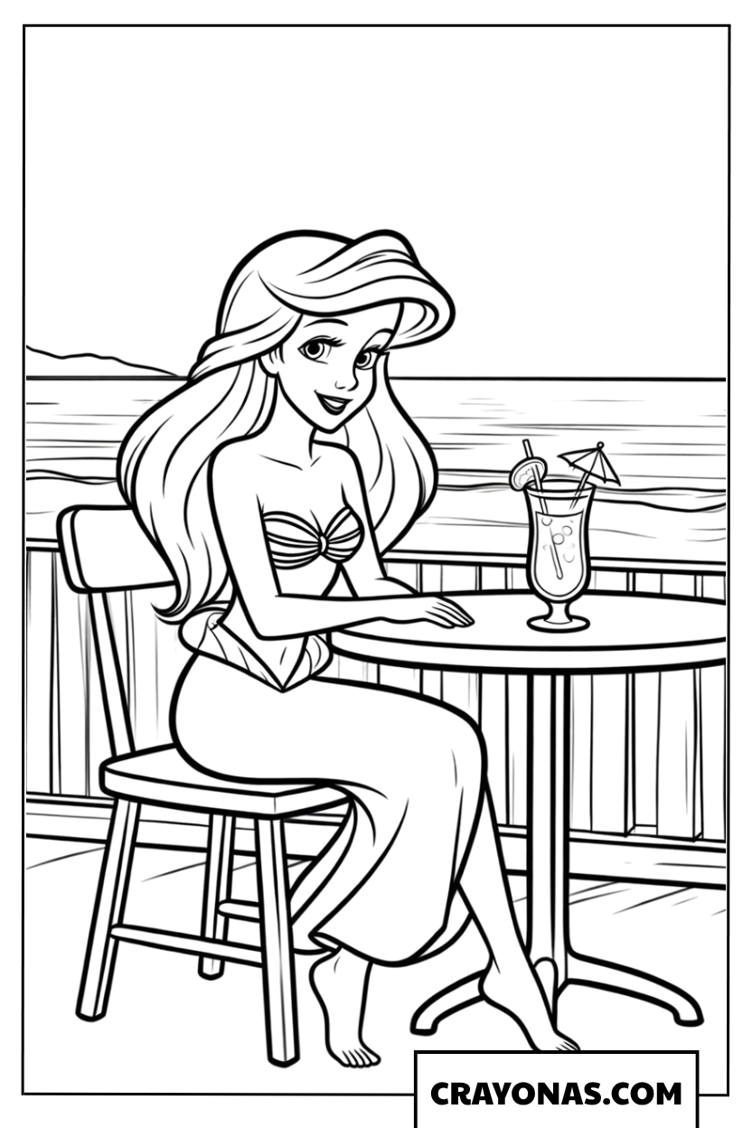 Ariel Seaside Vacation Coloring Page