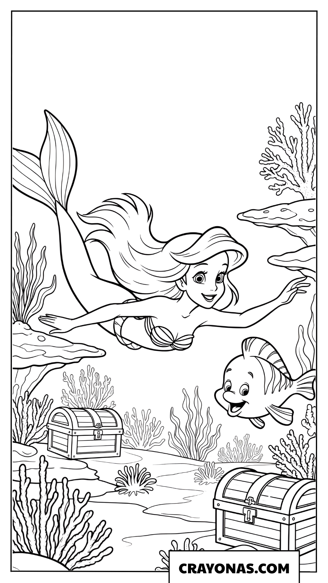 Ariel and Flounder Under the Sea Coloring Page