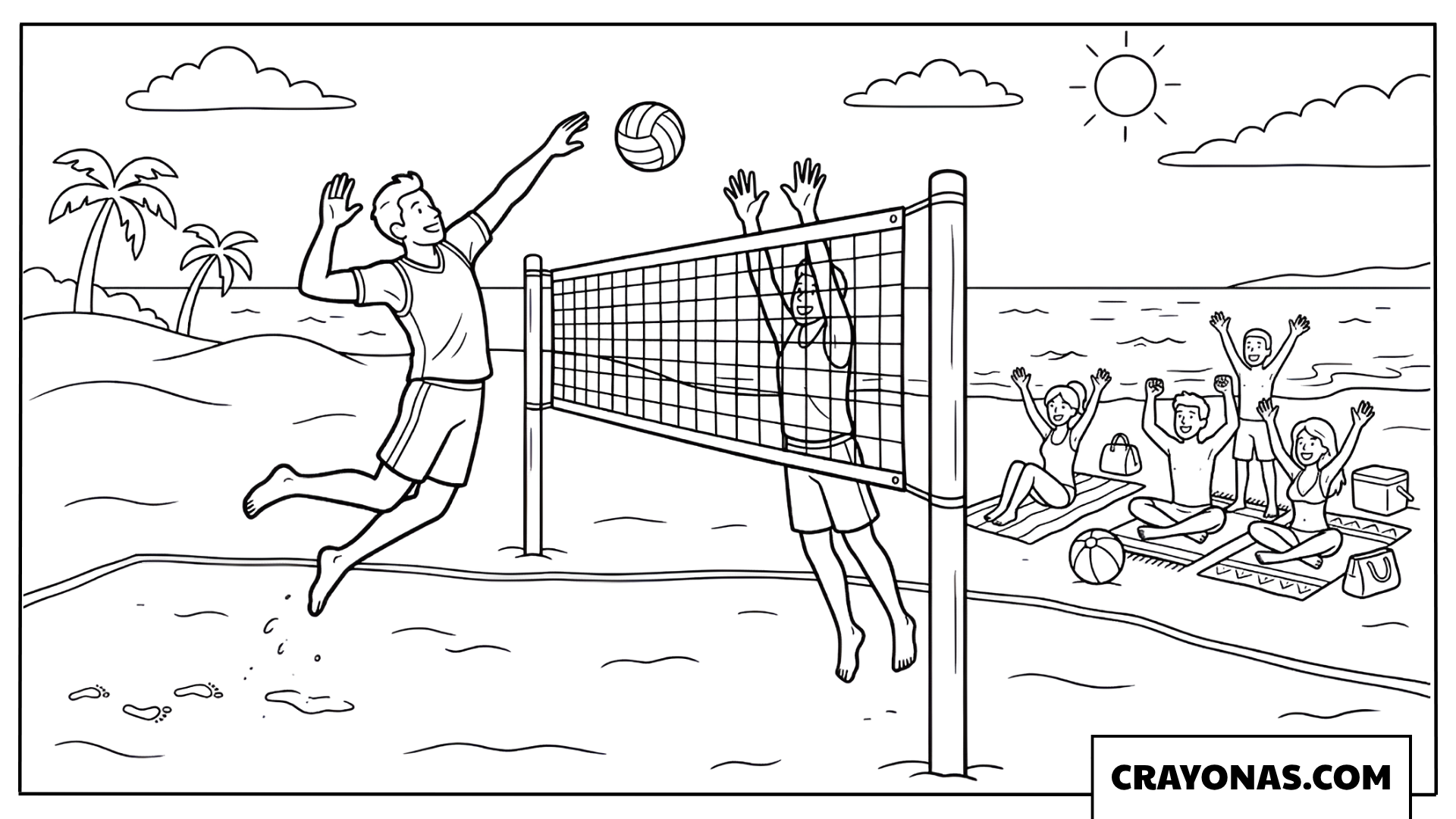 Beach Volleyball Match Coloring Page