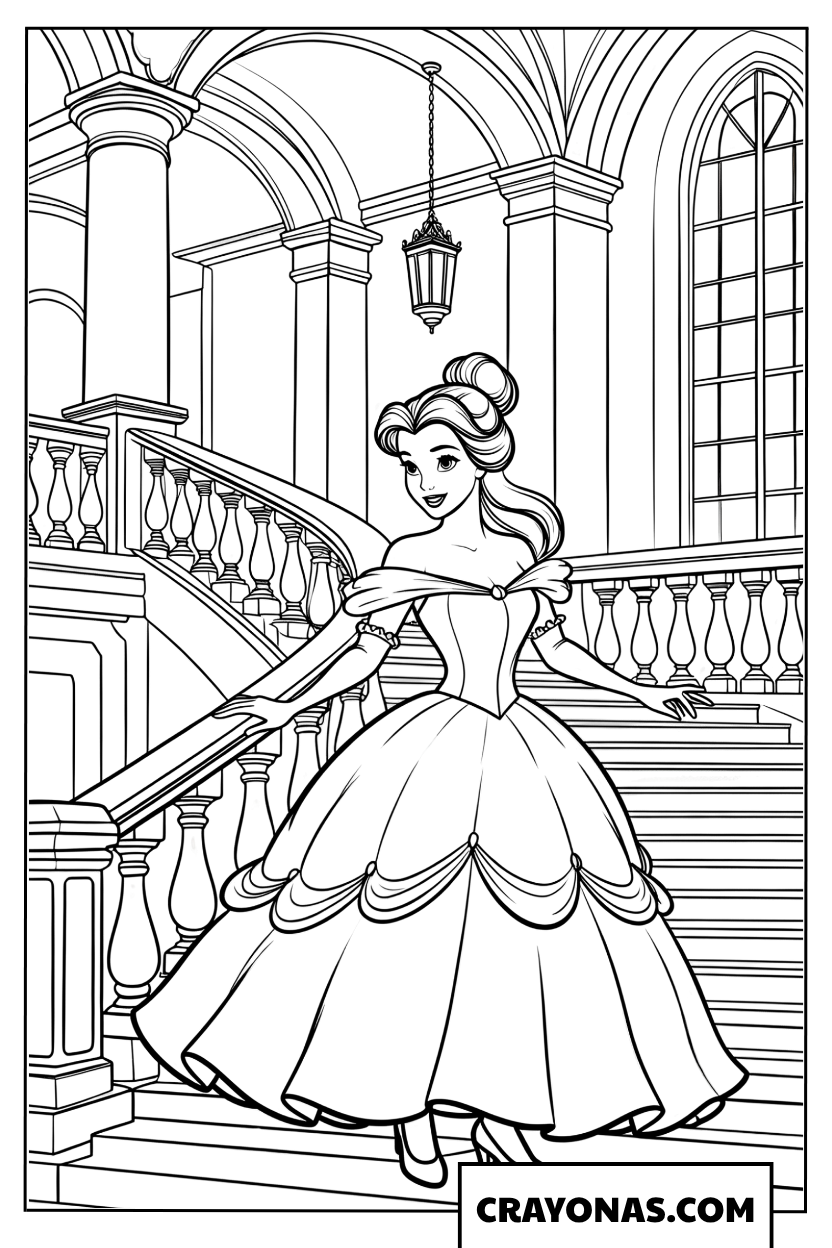 Belle Descending the Palace Stairs Coloring Page