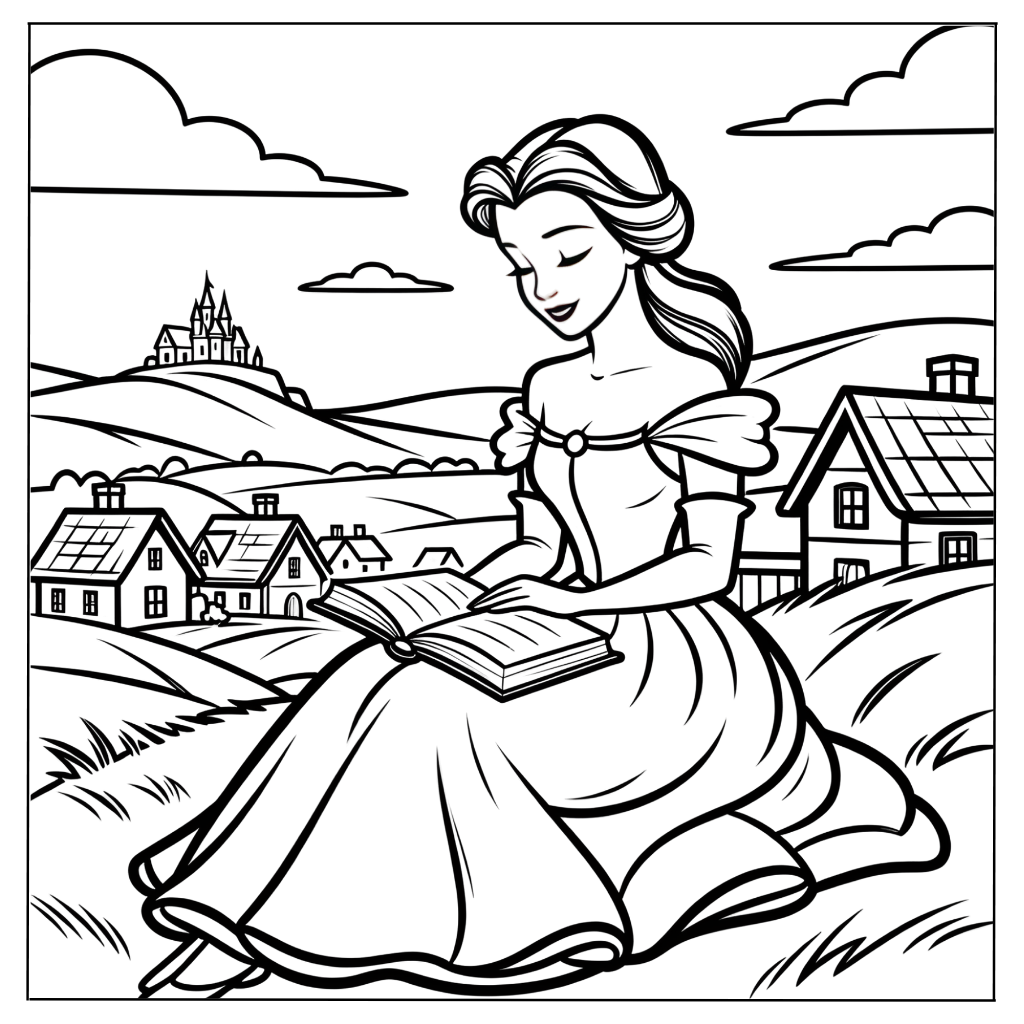 Belle Dreaming in the Countryside Coloring Page