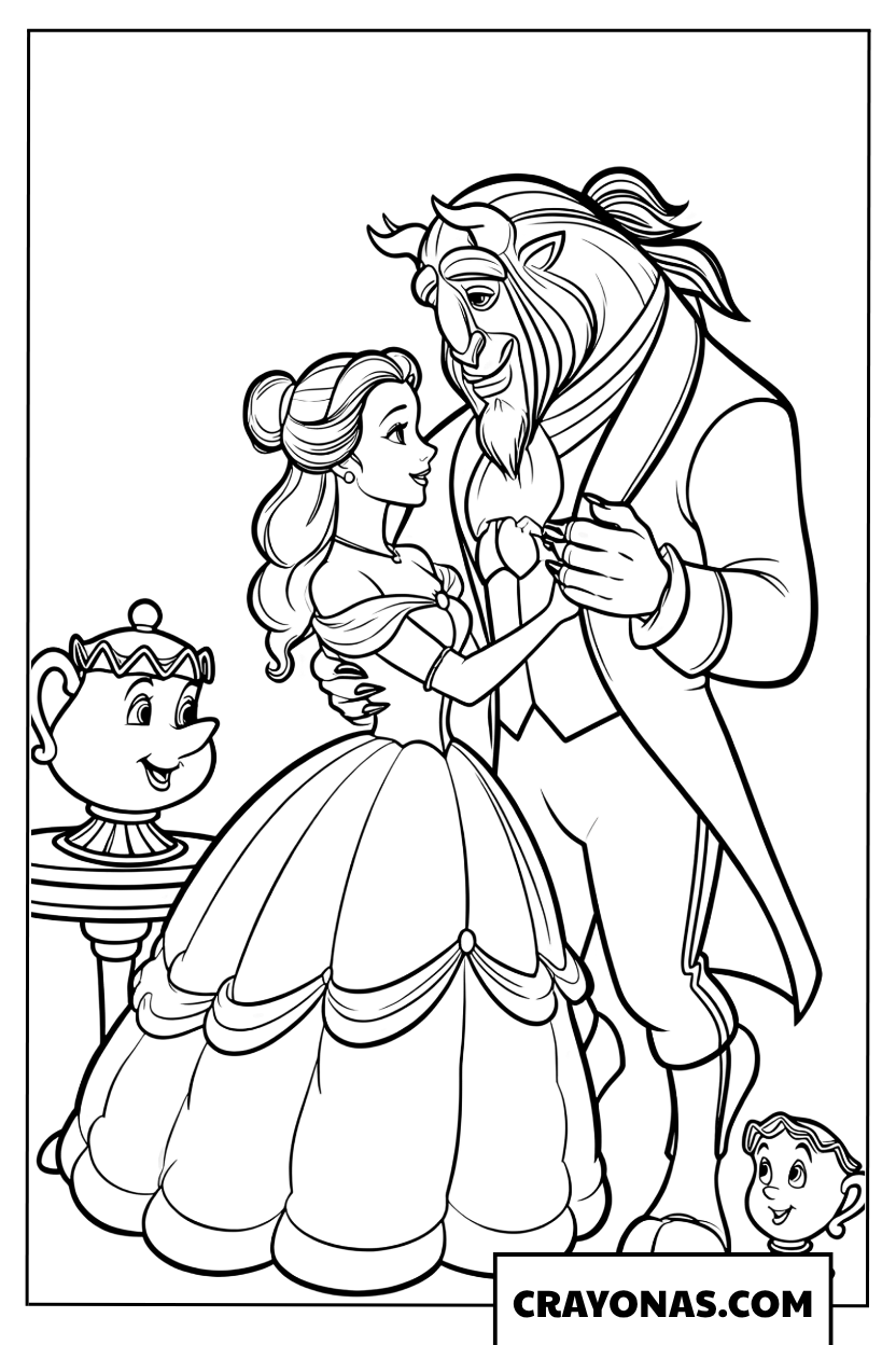 Belle and Beast Shared Dance Coloring Page