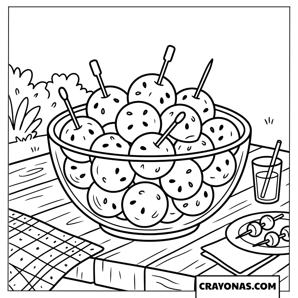 Bowl of Watermelon Scoops Coloring Page