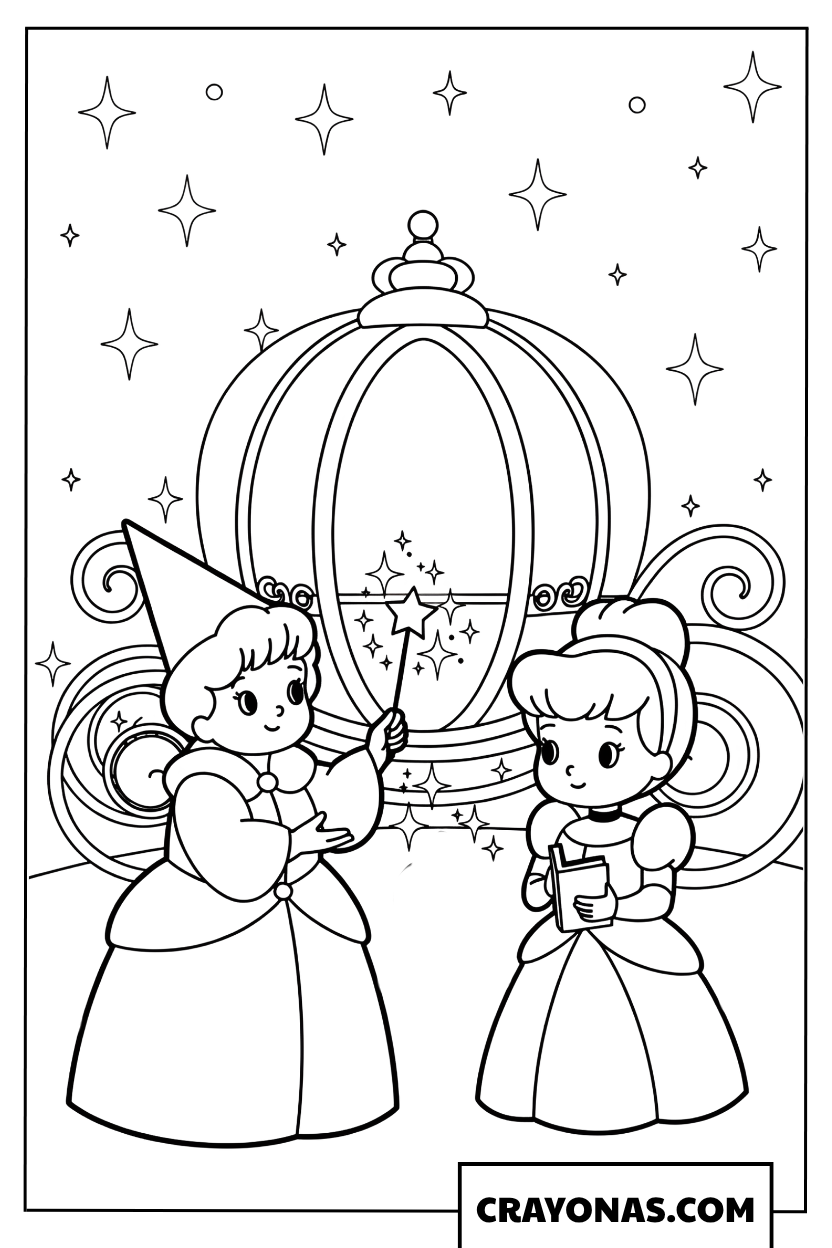 Cinderella and Fairy Godmother Magic Coloring Page