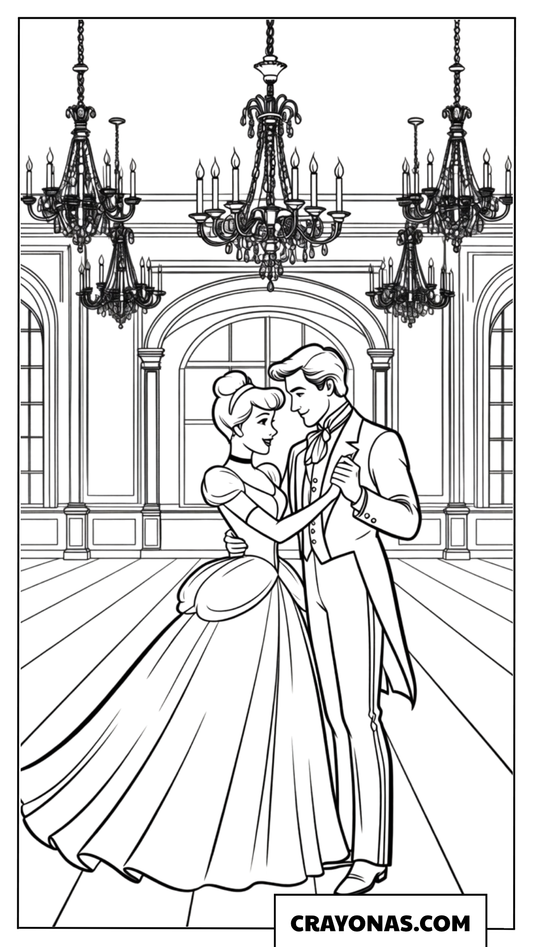 Cinderella and Prince Charming Ballroom Dance Coloring Page