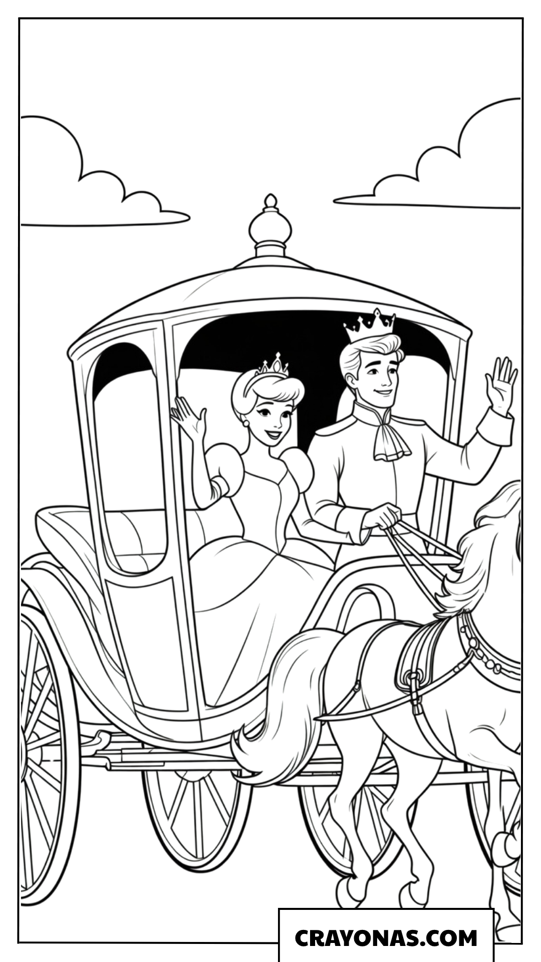Cinderella and Prince Charming Wedding Carriage Coloring Page