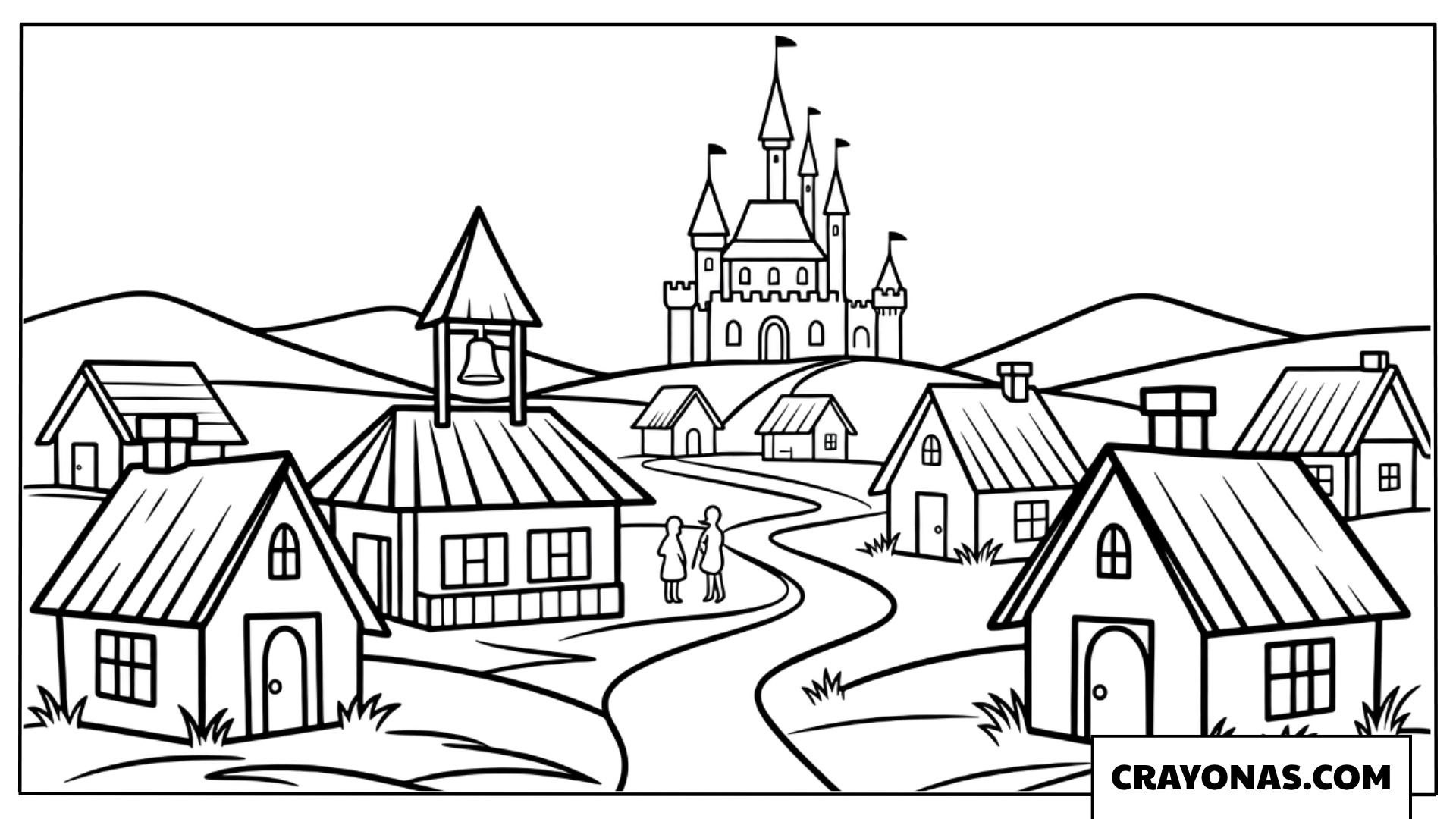 Cinderella's Fairy Tale Village Coloring Page