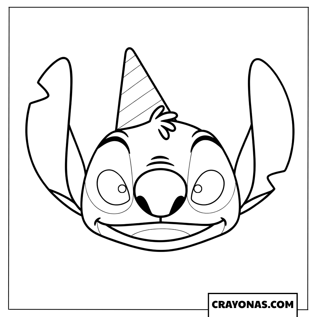 Close-up of Stitch in a Party Hat Coloring Page