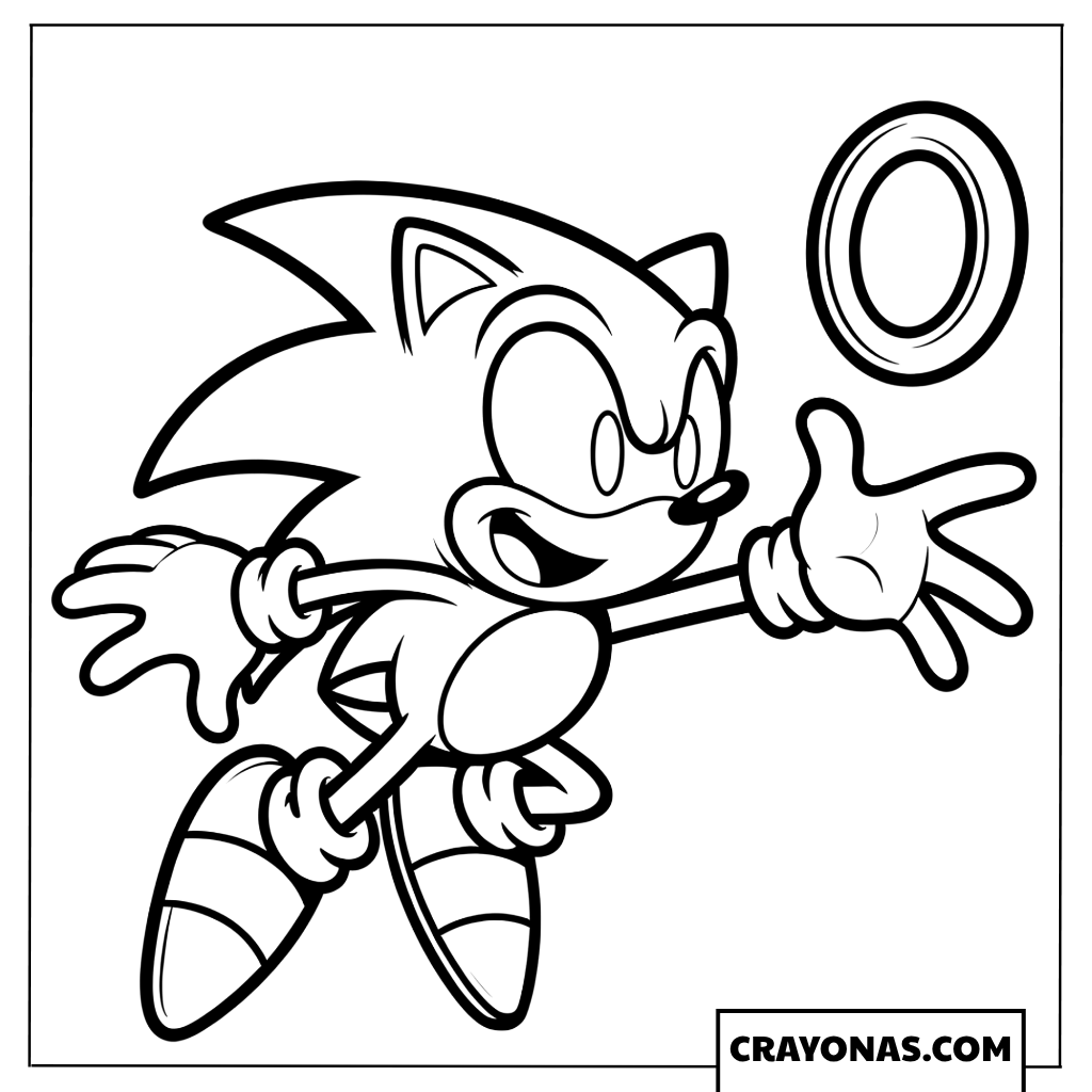 Coloring page of Classic Sonic and the lucky golden ring