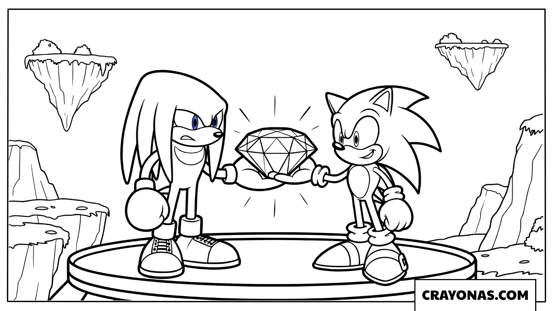 Coloring page of Sonic and Knuckles protecting the Master Emerald