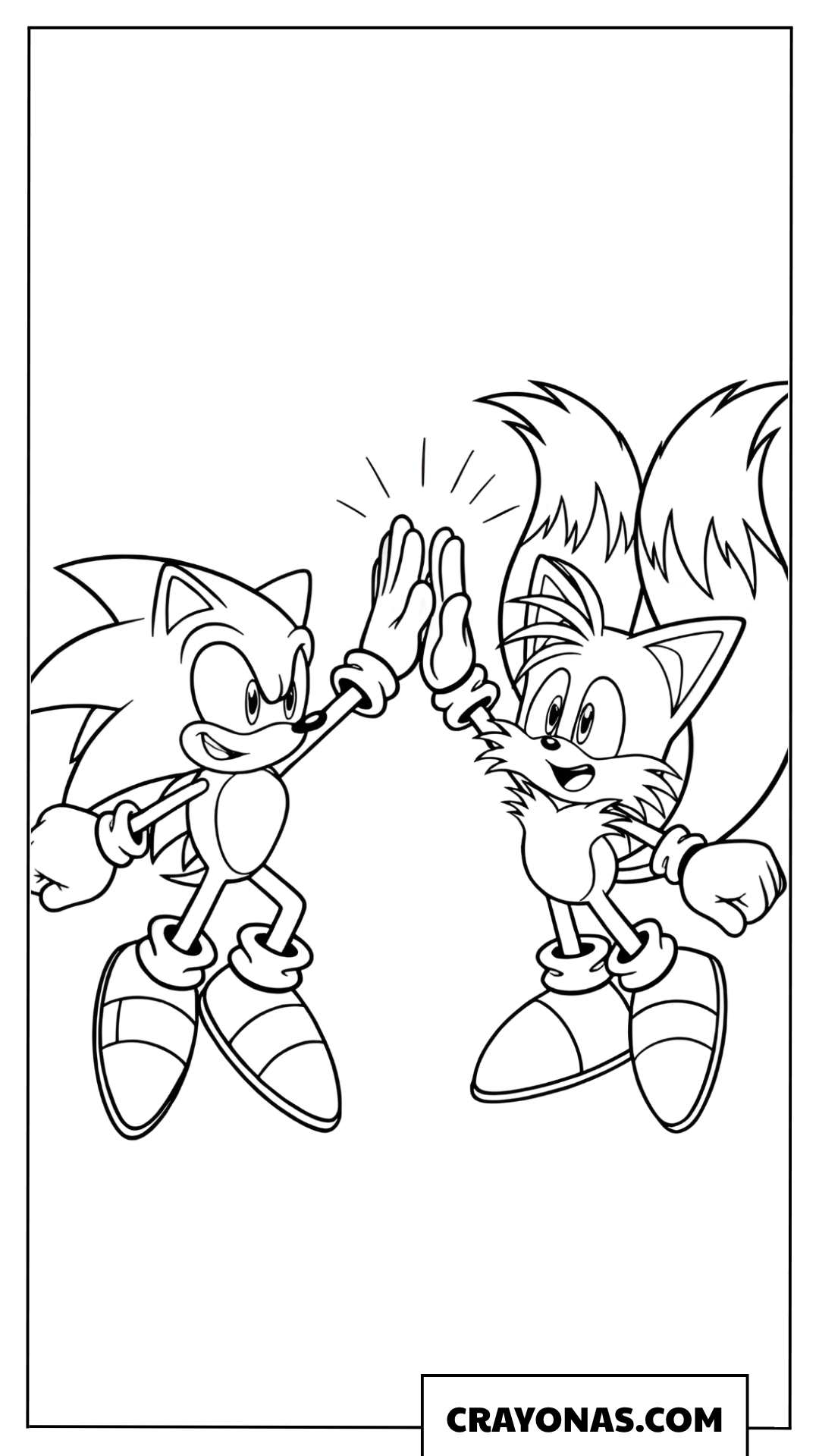 Coloring page of Sonic and Tails with a high-five celebration