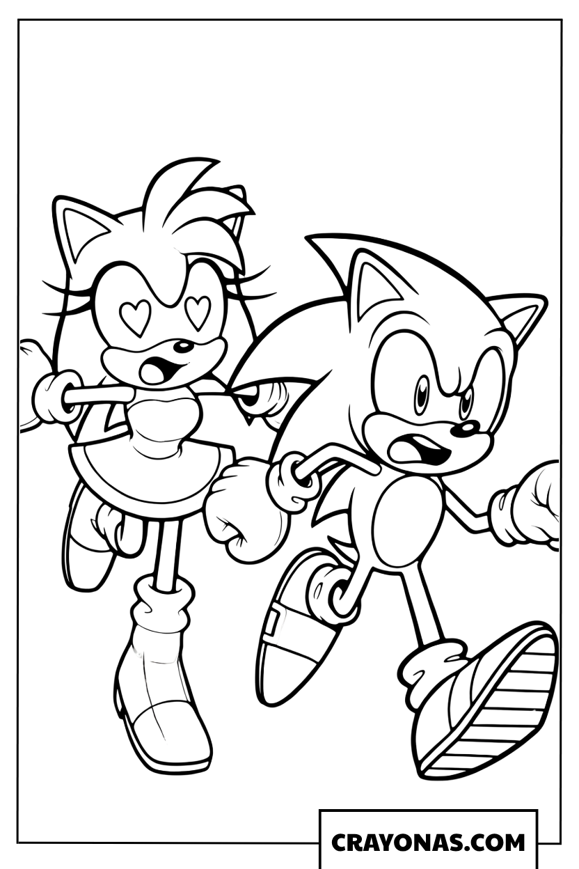 Coloring page of Sonic and the funny love chase