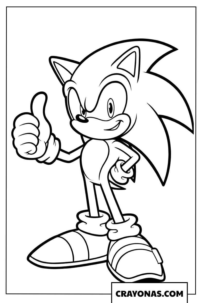 Coloring page of Sonic giving a confident thumbs up