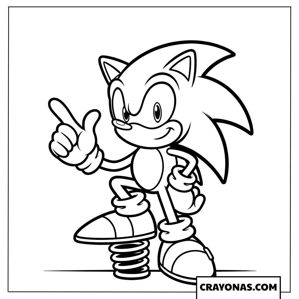 Coloring page of Sonic jumping on a high-speed spring