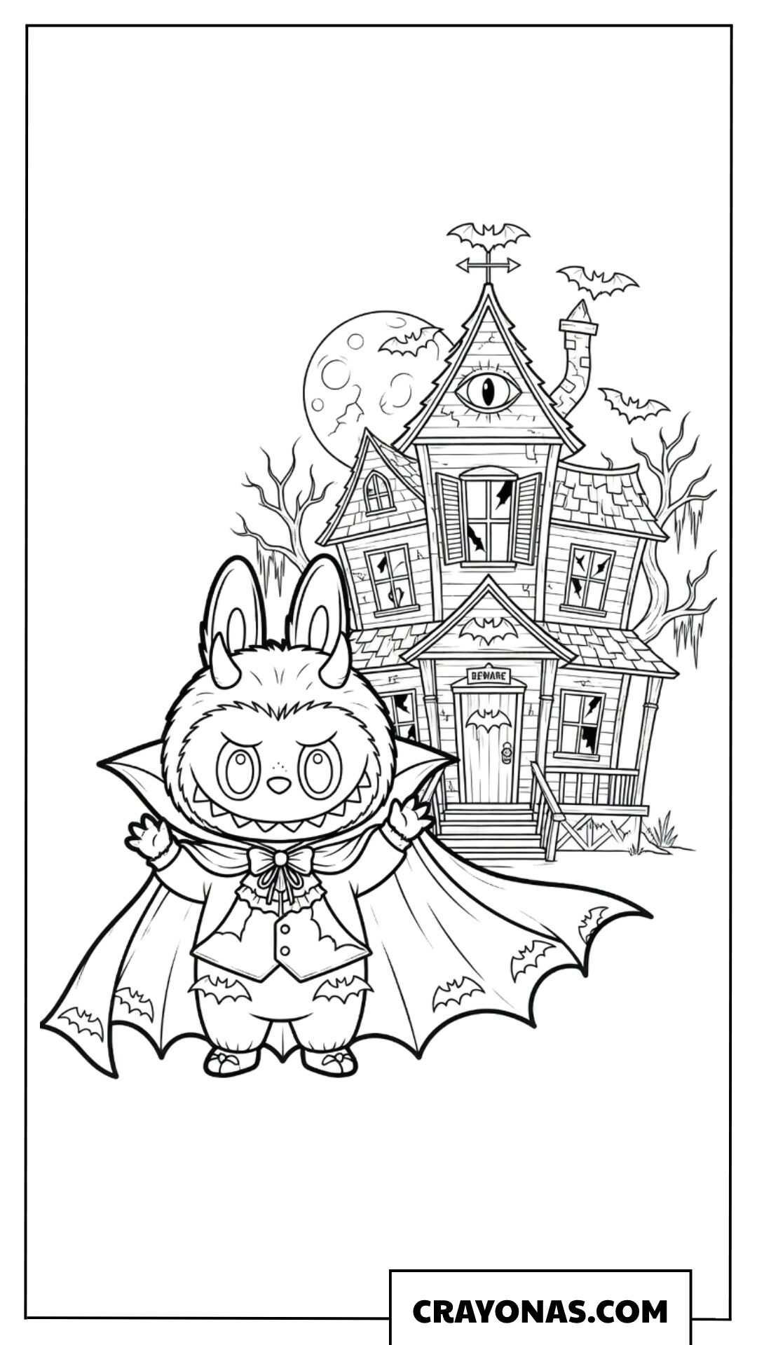 Count Labubu in Front of a Spooky Castle Coloring Page