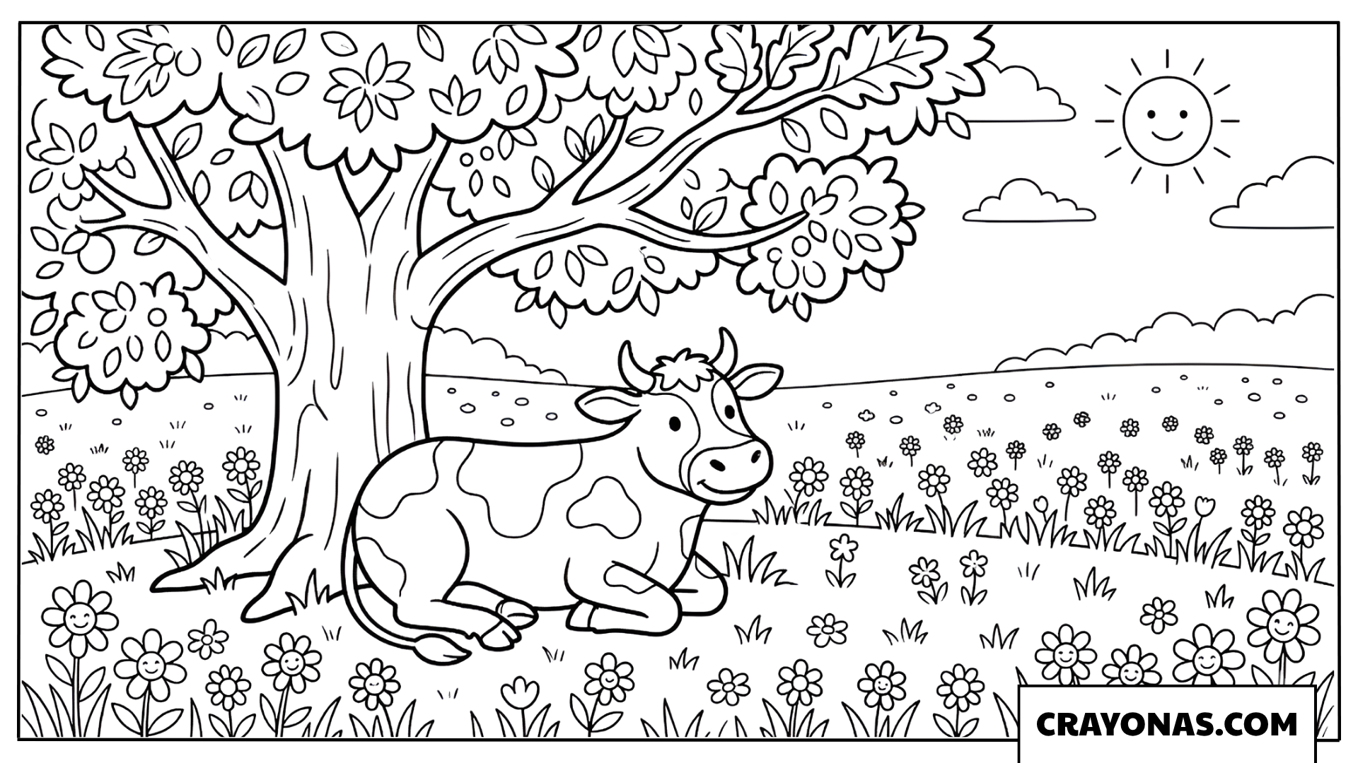 Cow Resting Under a Tree Coloring Page