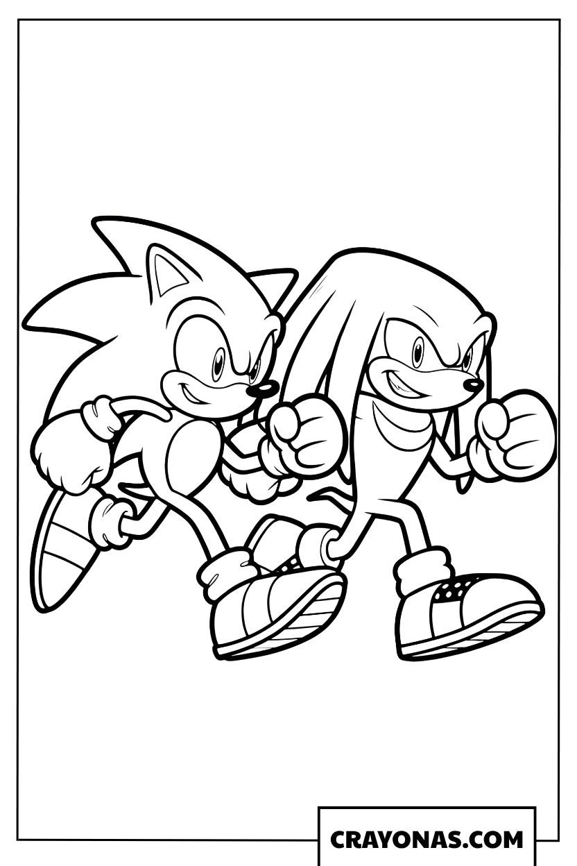 Easy Sonic and Knuckles Jogging Coloring Page