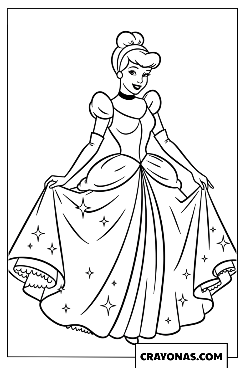 Elegant Cinderella Ball Gown Coloring Page