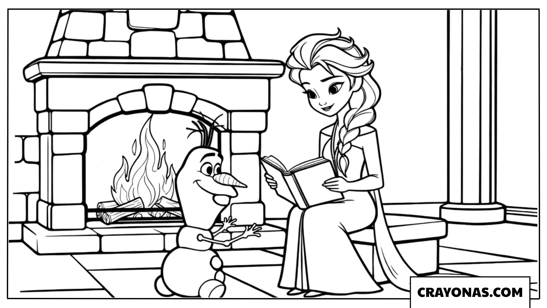 Elsa Reading a Story to Olaf Coloring Page