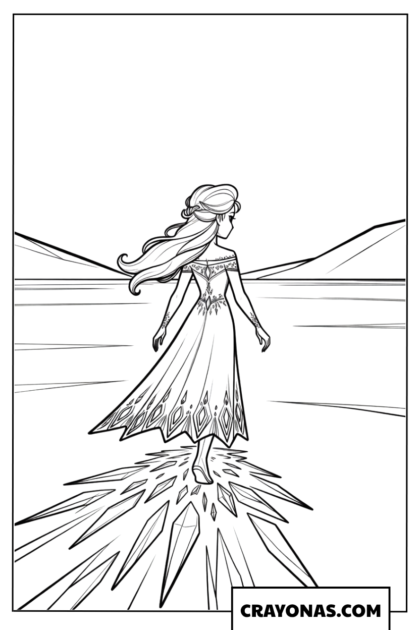 Elsa Walking on an Ice Crystal Carpet Coloring Page