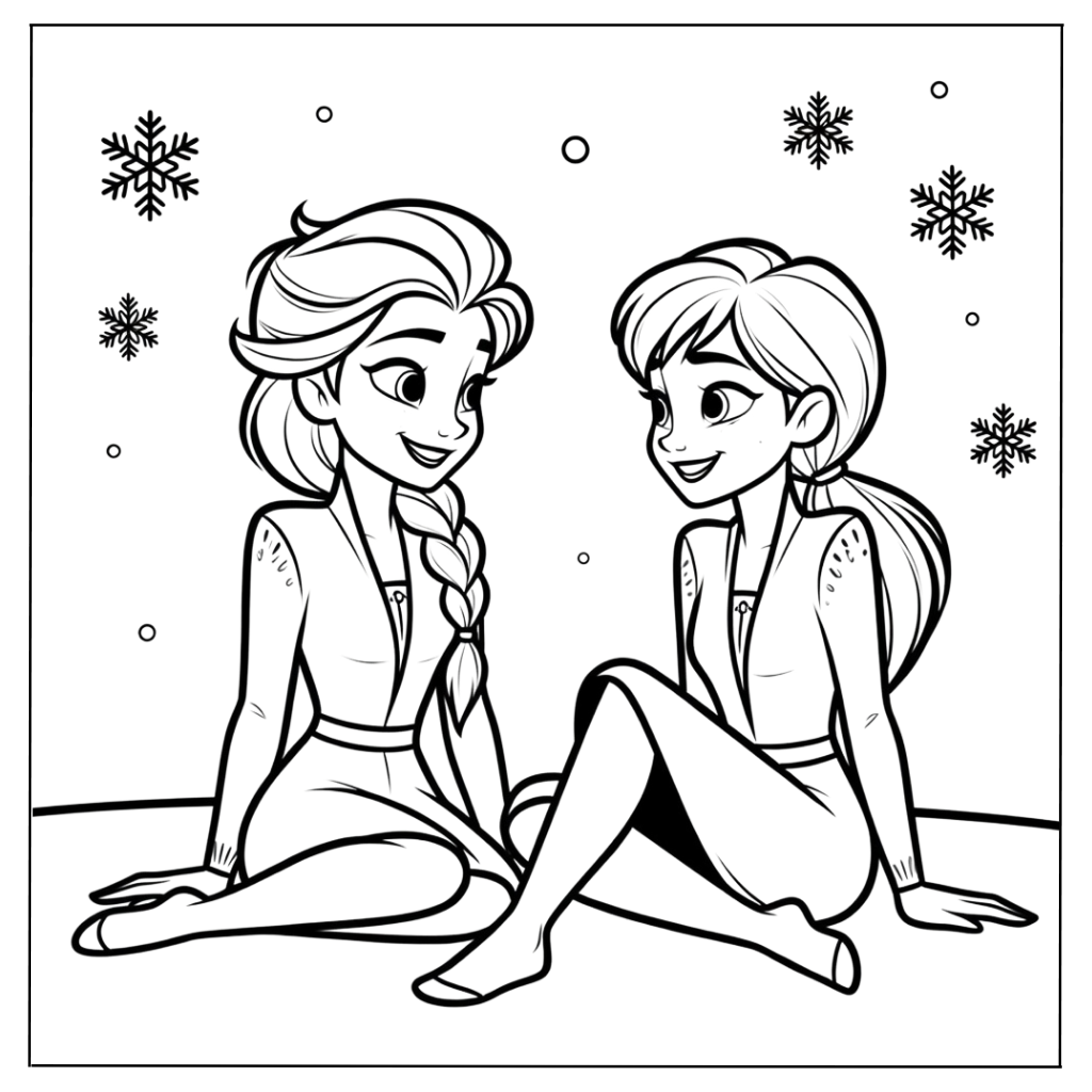 Elsa and Anna Having a Chat Coloring Page