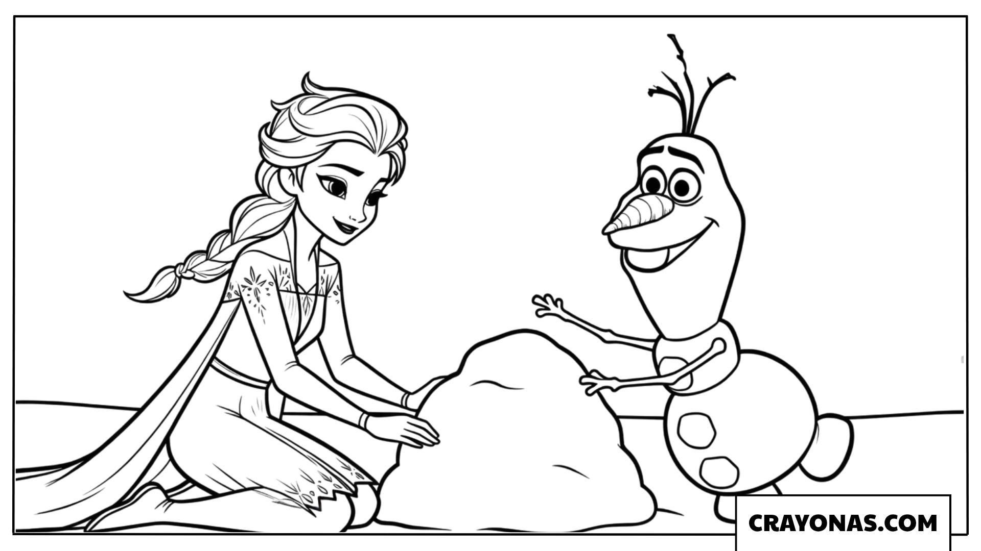 Elsa and Olaf Playing in the Sand Coloring Page