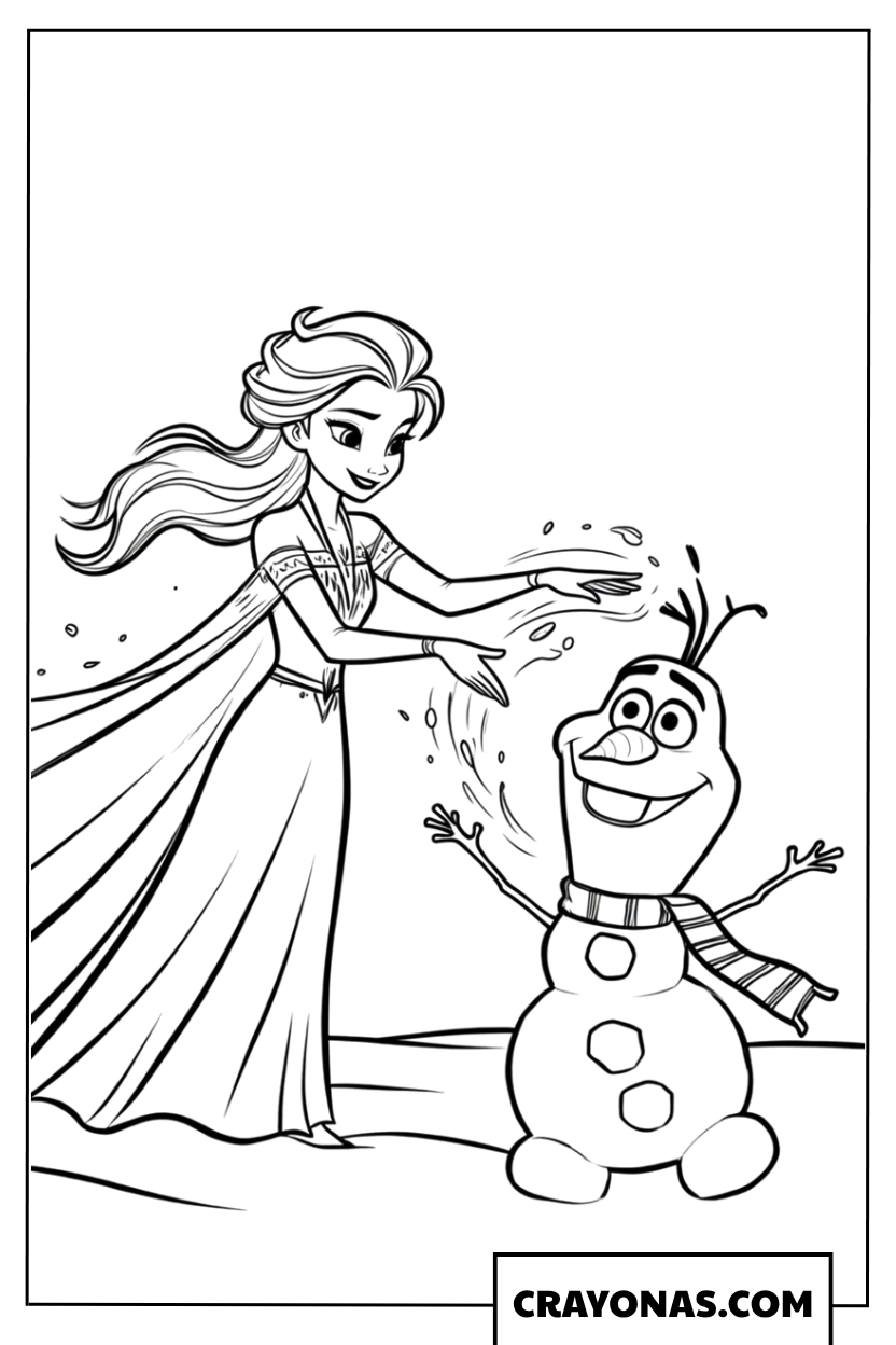 Elsa and Olaf Playing with Magic Coloring Page