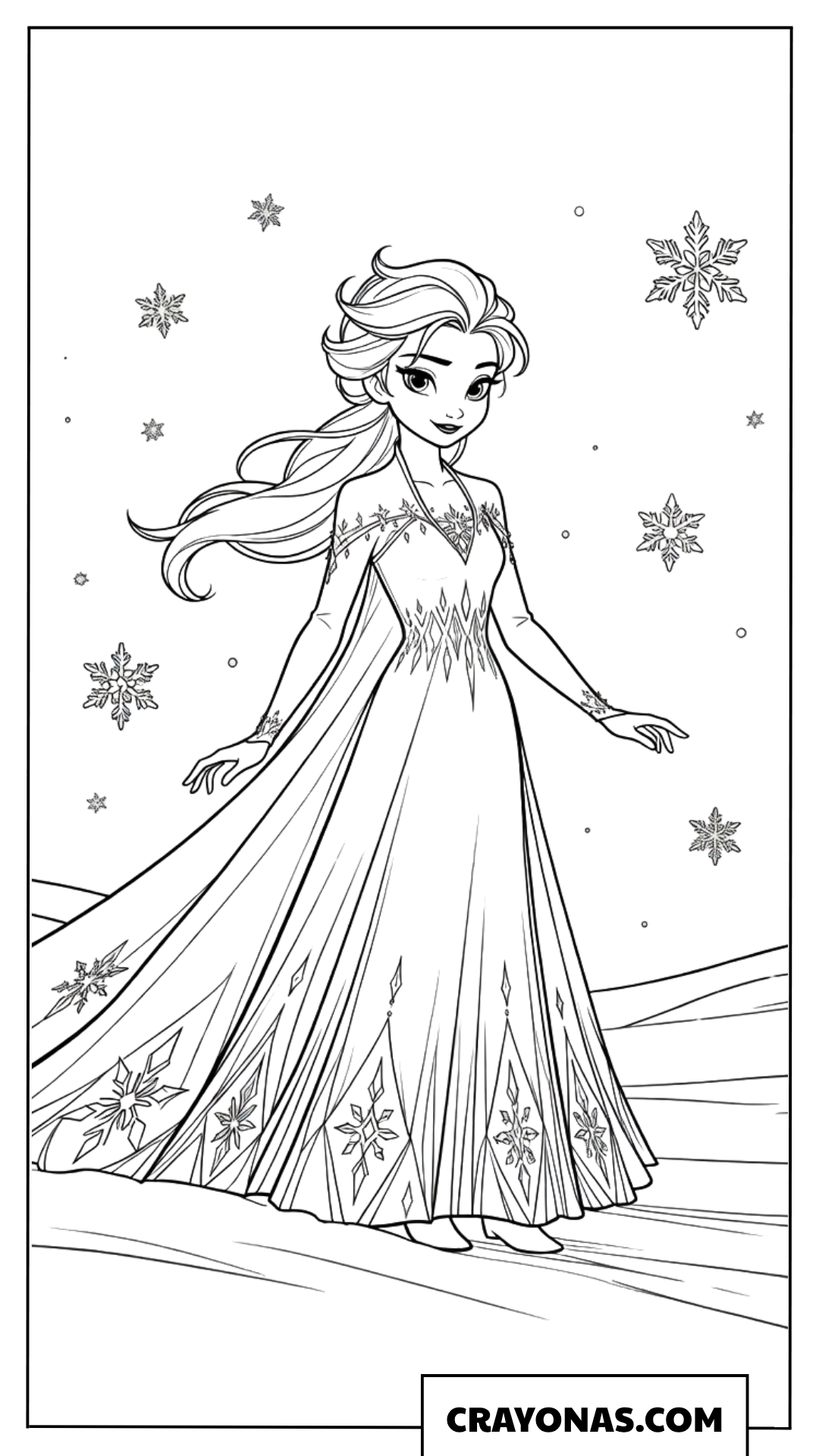 Elsa in Her Iconic Snow Queen Gown Coloring Page