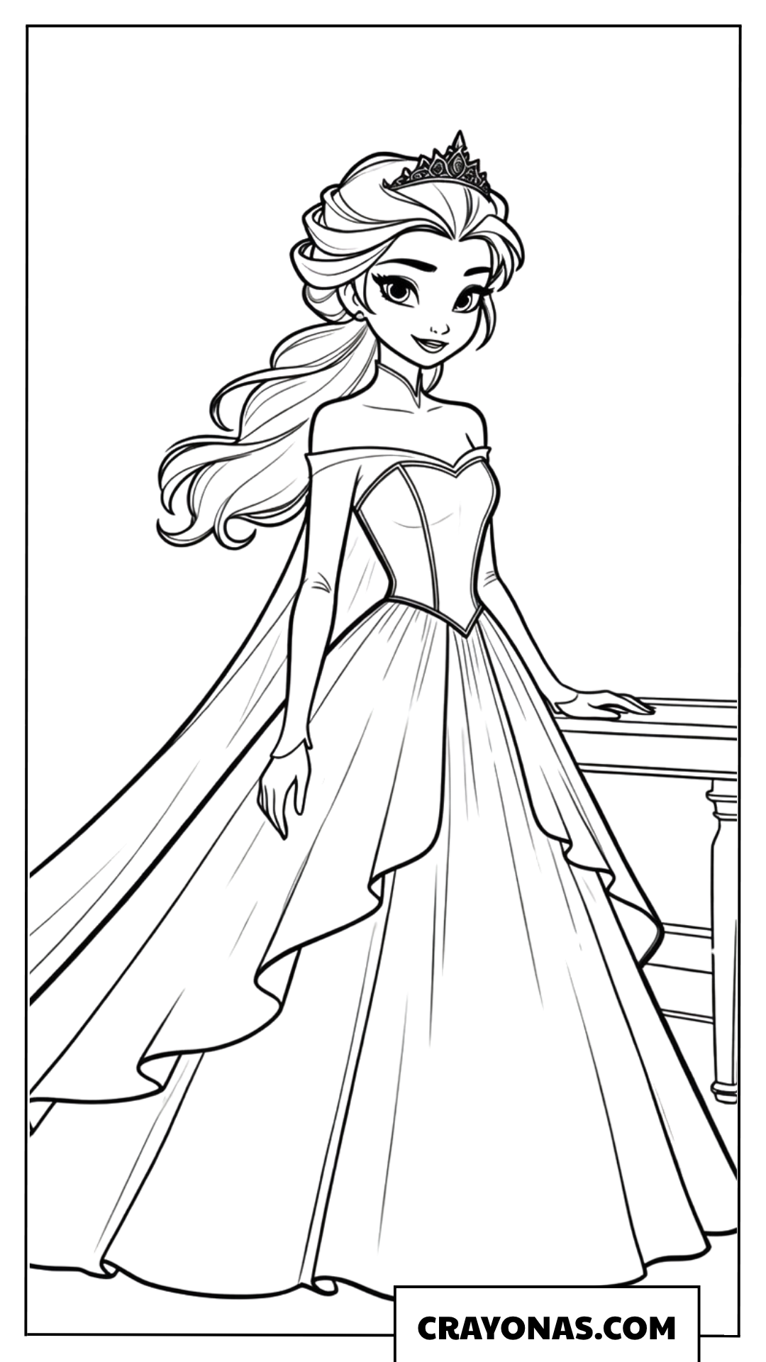 Elsa in a Royal Ballgown Coloring Page