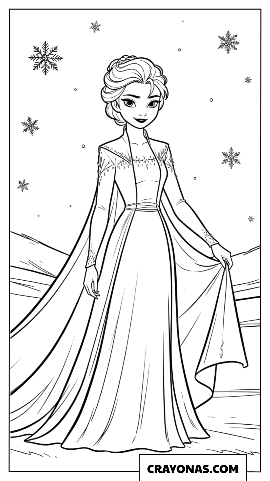 Elsa with Flowing Cape Coloring Page
