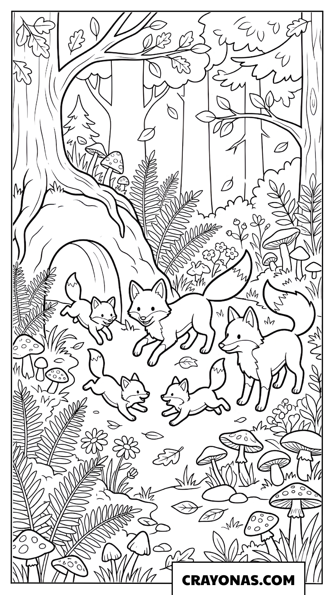 Fox Family in the Woods Coloring Page