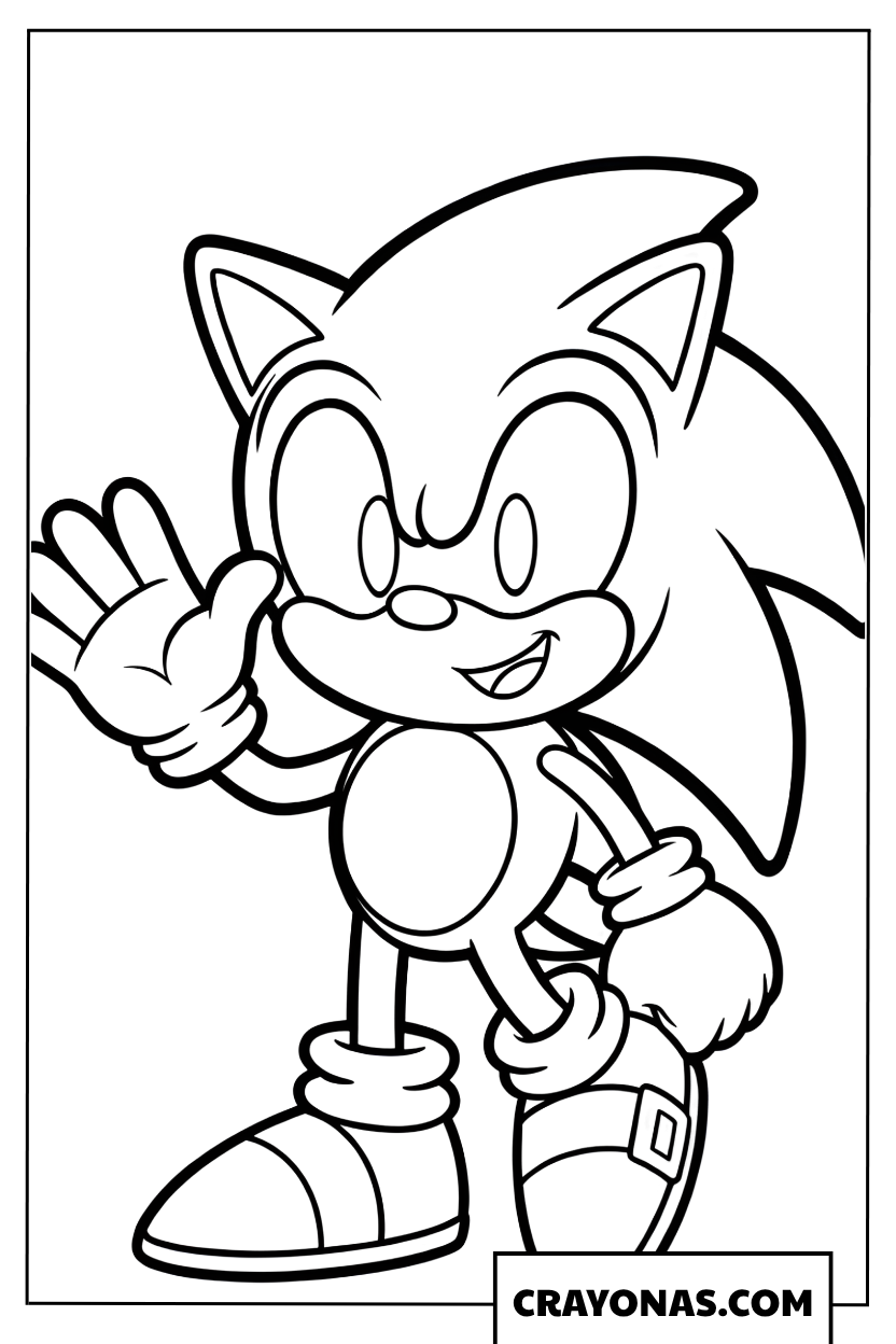 Friendly Sonic Waving Hello Coloring Page