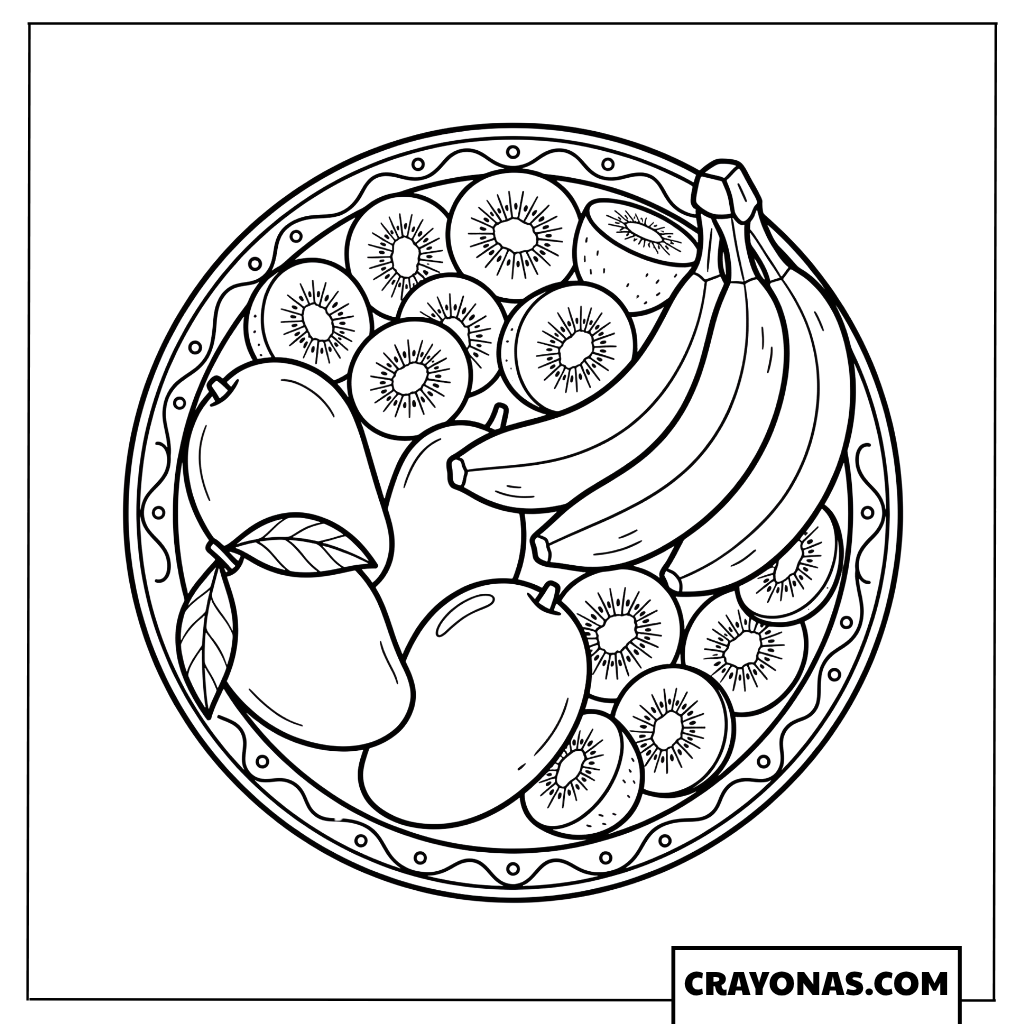 Full Tropical Fruit Platter Coloring Page