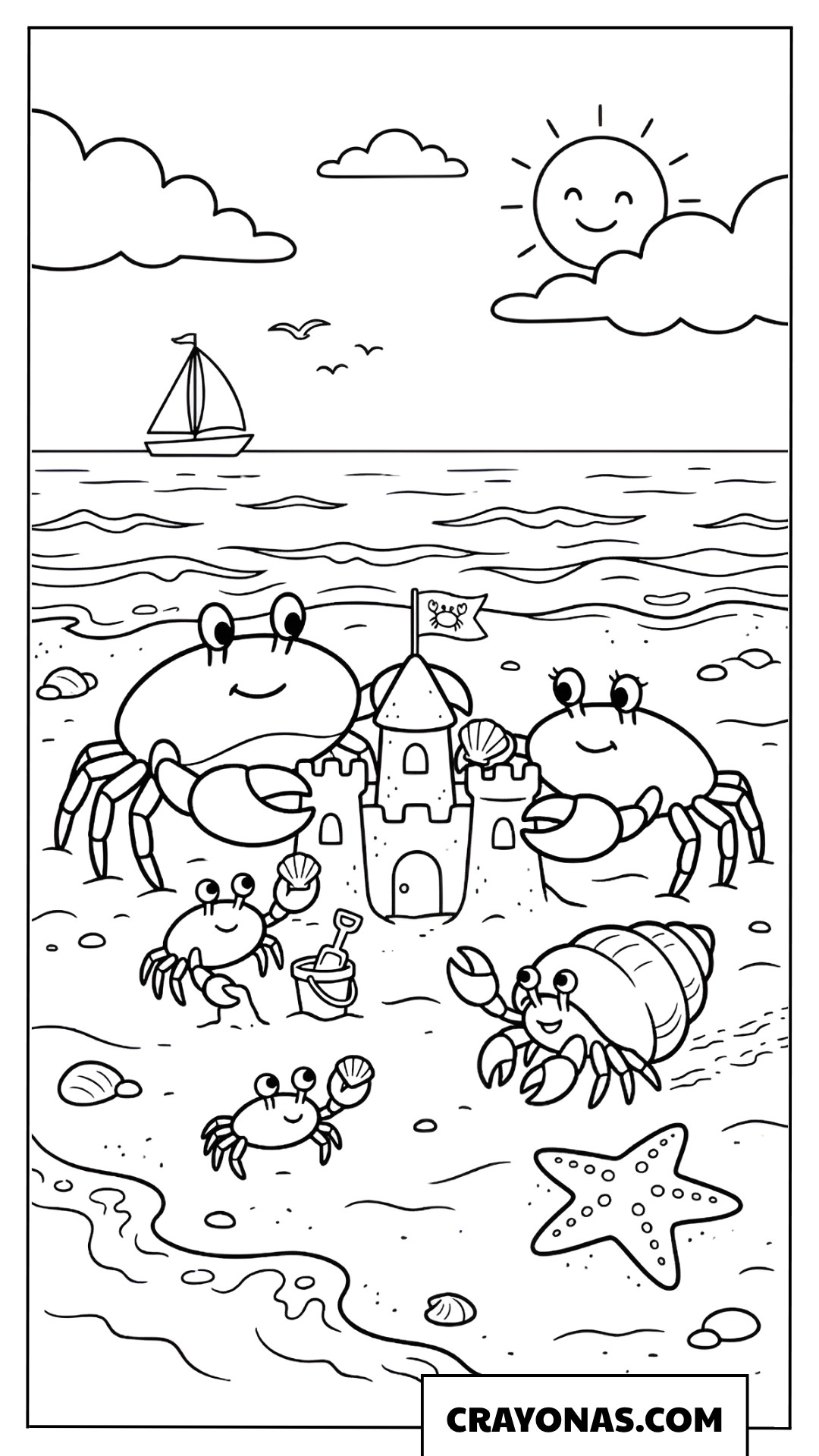 Funny Crabs Building Sandcastle Coloring Pag