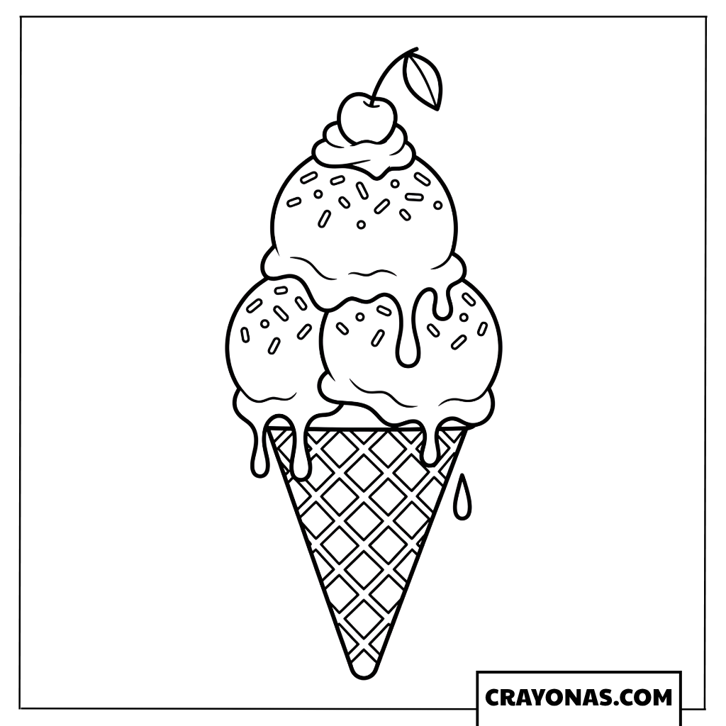 Giant Triple Scoop Ice Cream Cone Coloring Page