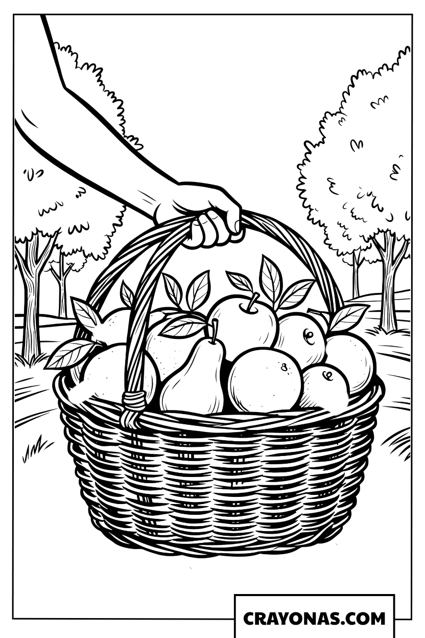 Hand Carrying Fruit Basket Coloring Page