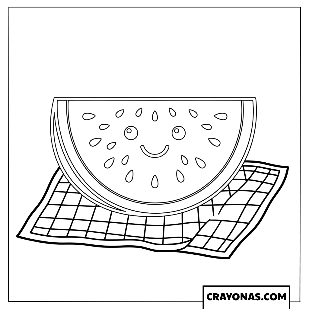 Happy Watermelon Slice Coloring Page