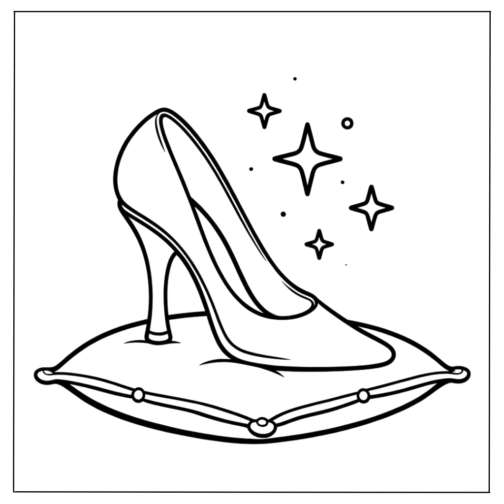Iconic Cinderella Glass Slipper on a Pillow Coloring Page