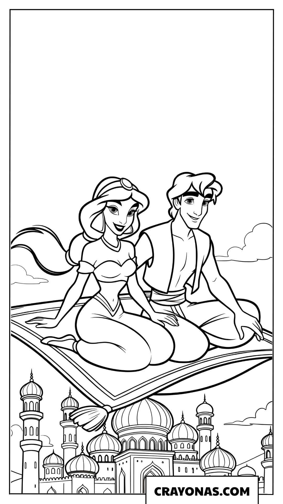 Jasmine and Aladdin Magic Carpet Ride Coloring Page