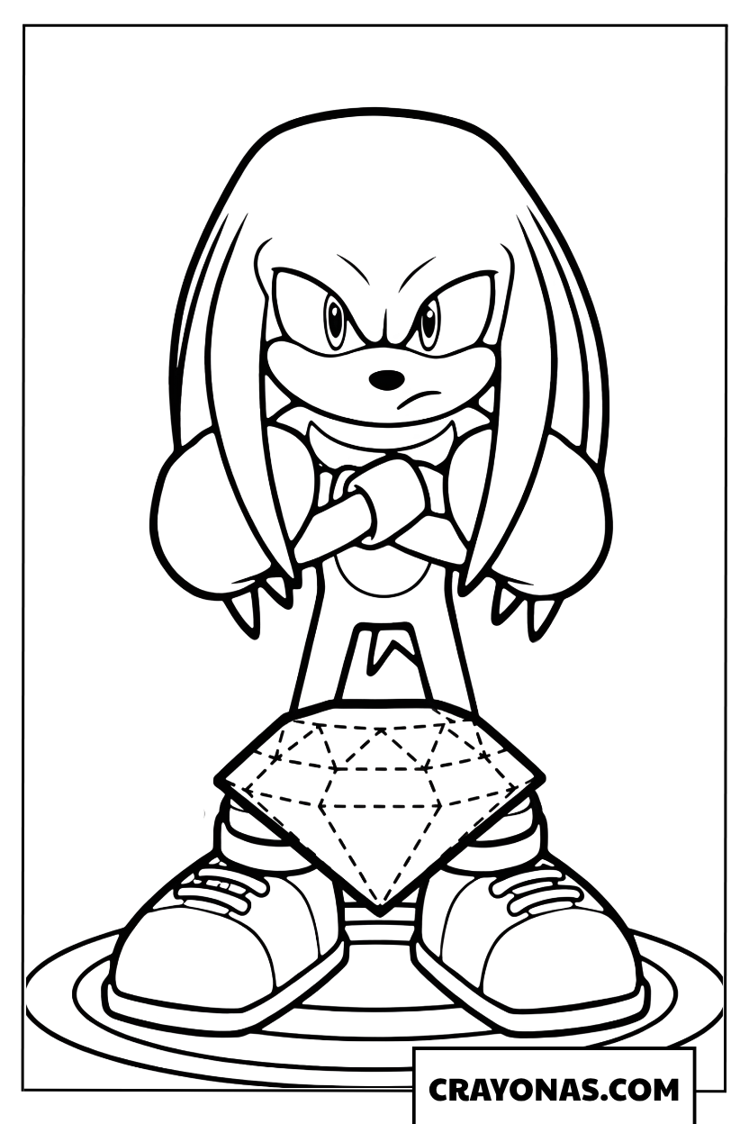 Knuckles Guarding the Master Emerald Coloring Page