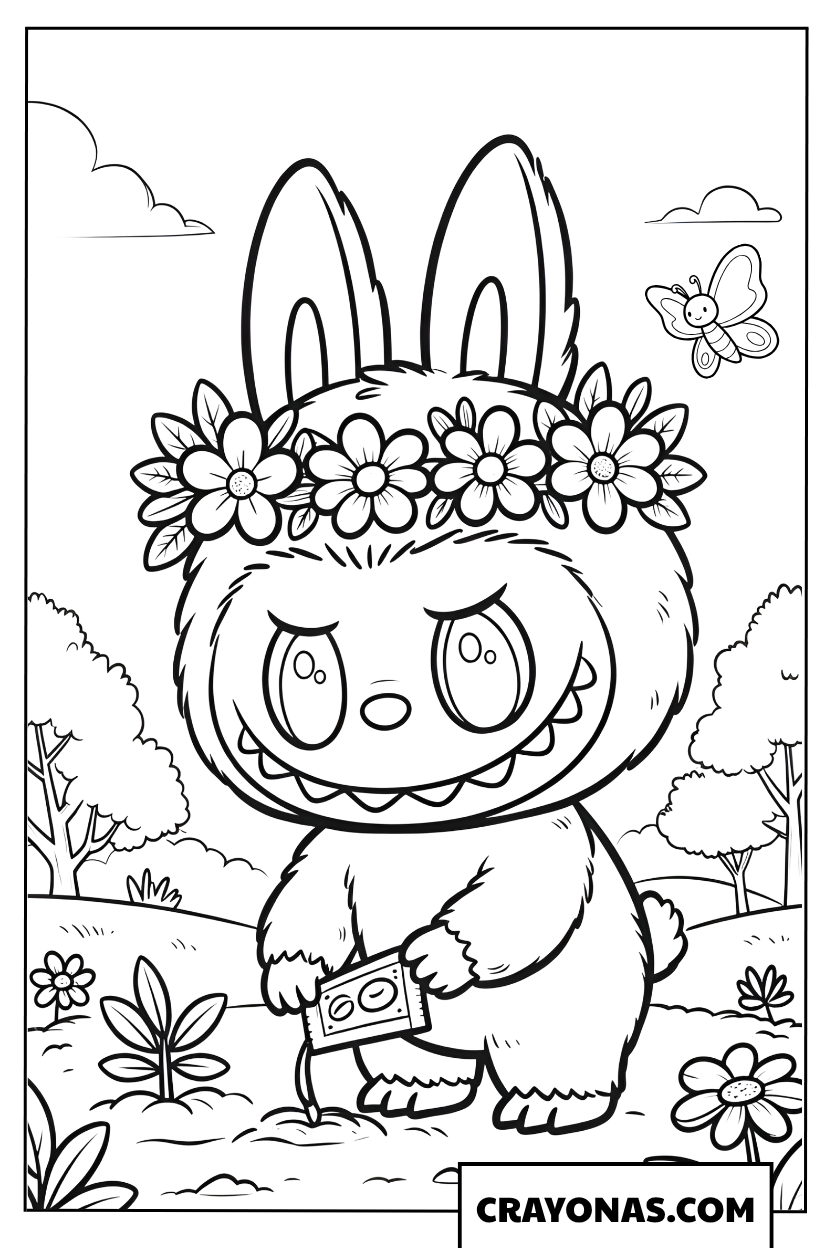 Labubu Flower Crown Coloring Page