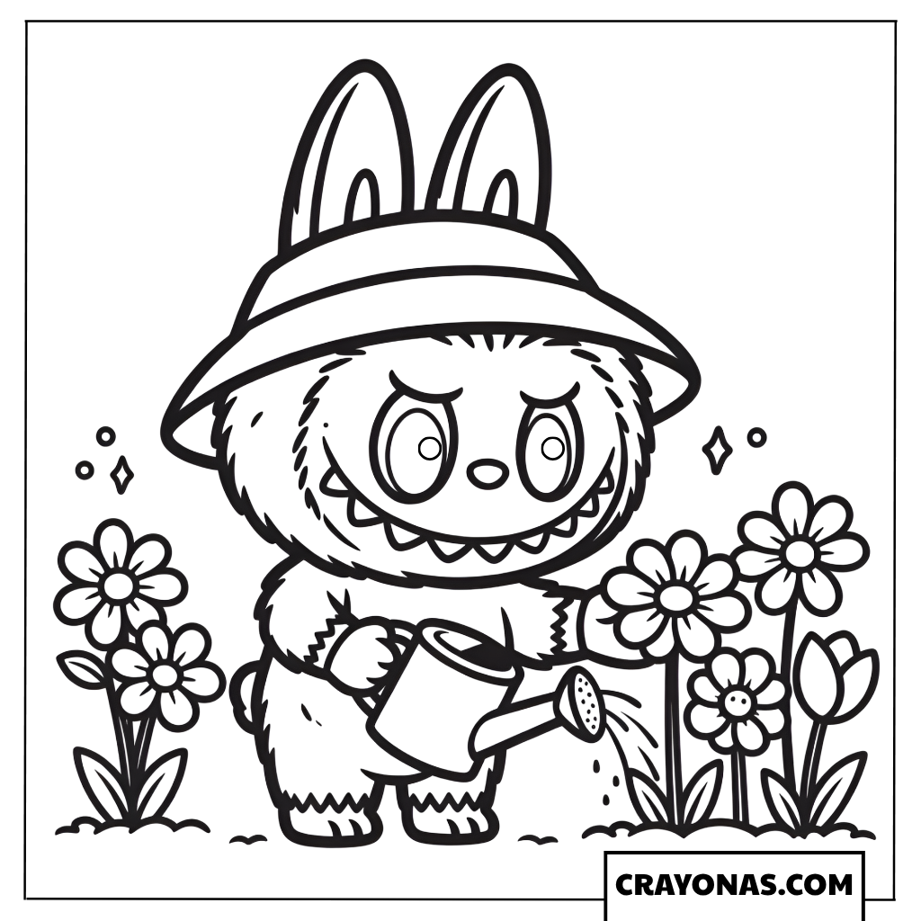 Labubu Gardening Coloring Page