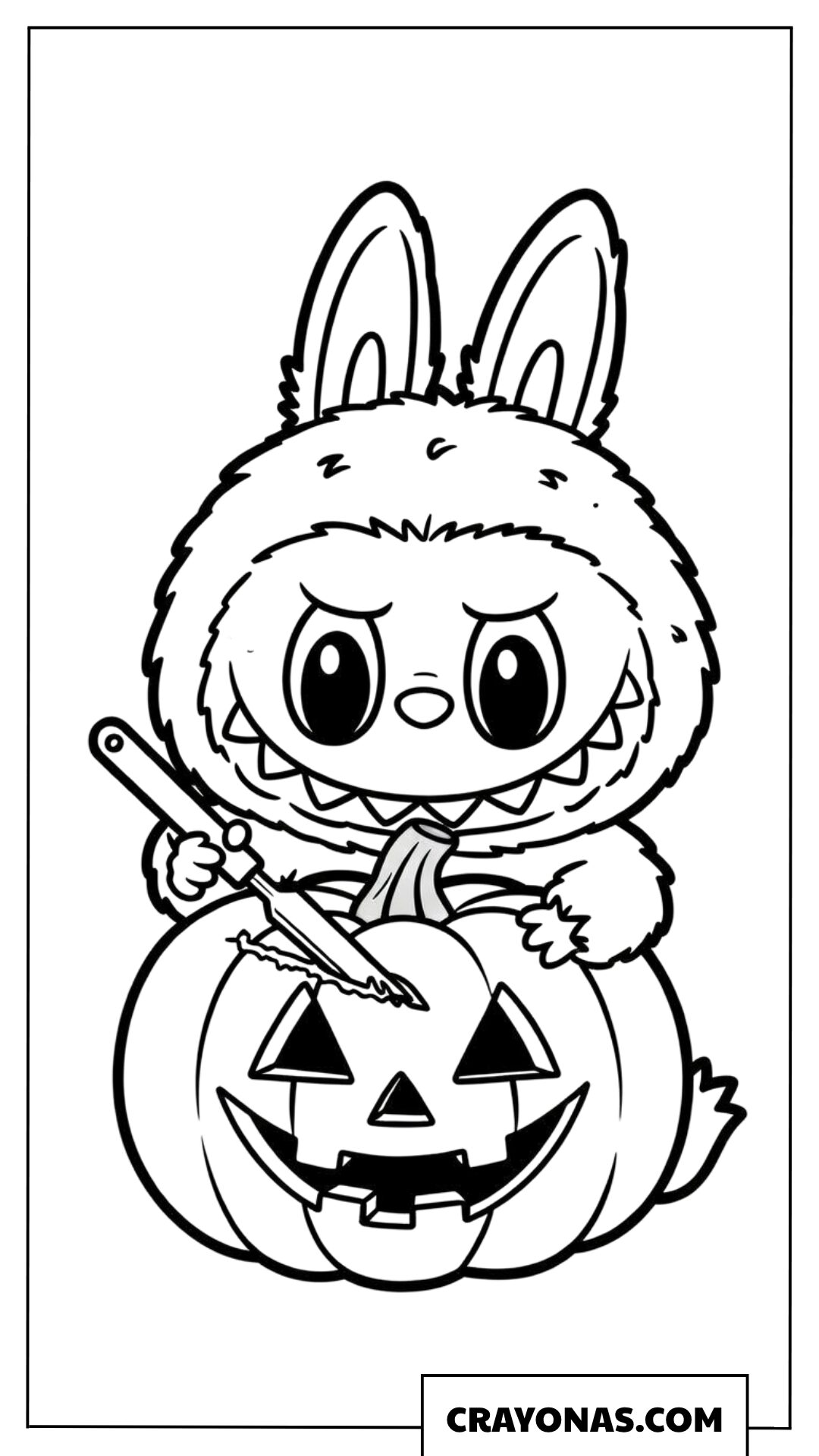 Labubu Hugging a Halloween Pumpkin Coloring Page