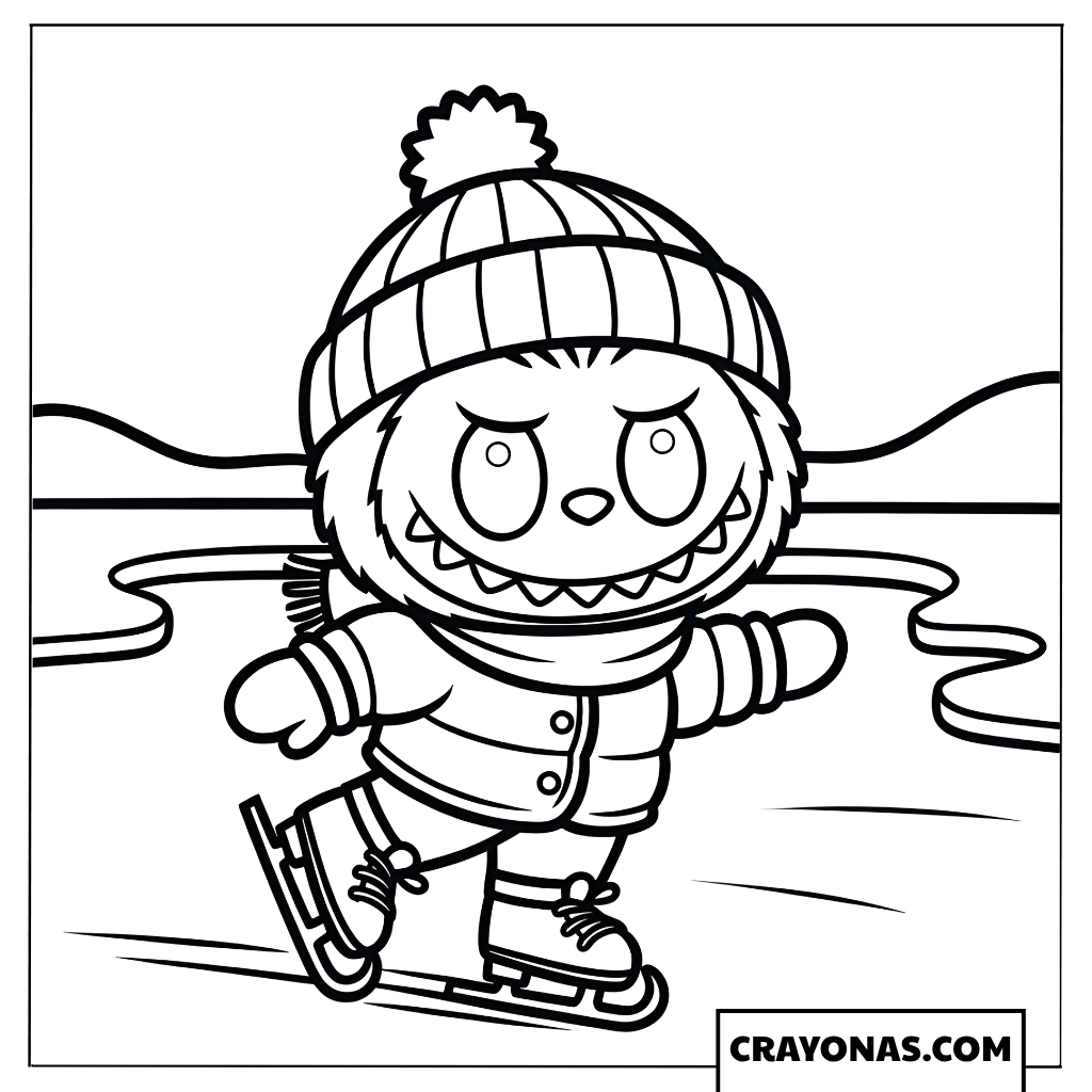 Labubu Ice Skating Coloring Page