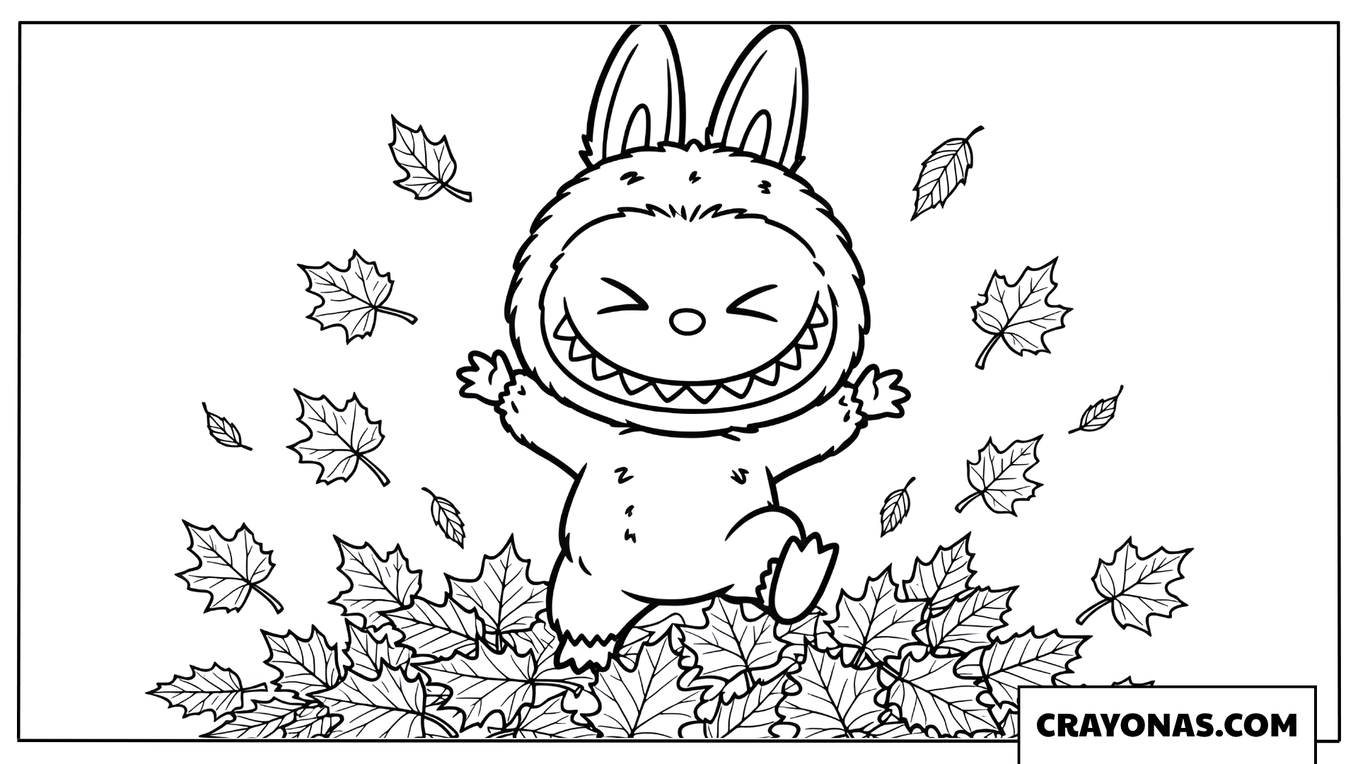 Labubu Playing with Falling Leaves Coloring Page