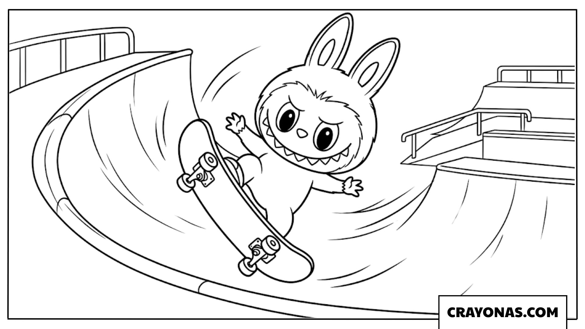 Labubu Skateboarding Coolly on a Ramp Coloring Page