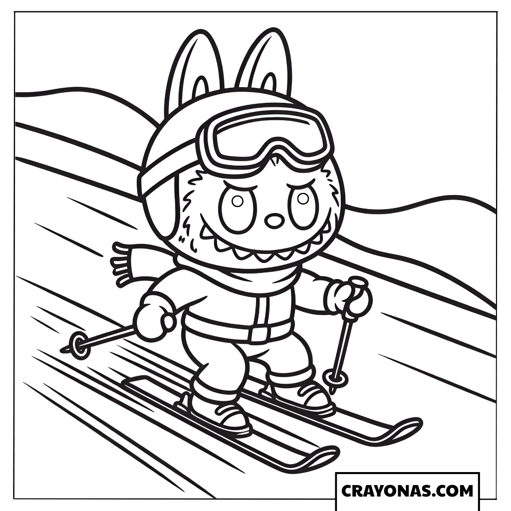 Labubu Skiing Coloring Page