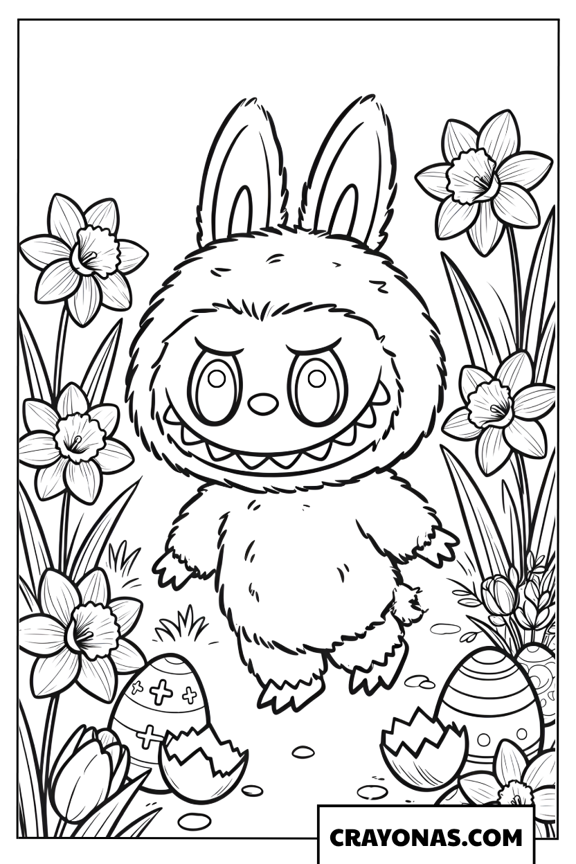 Labubu and Easter Eggs Coloring Page